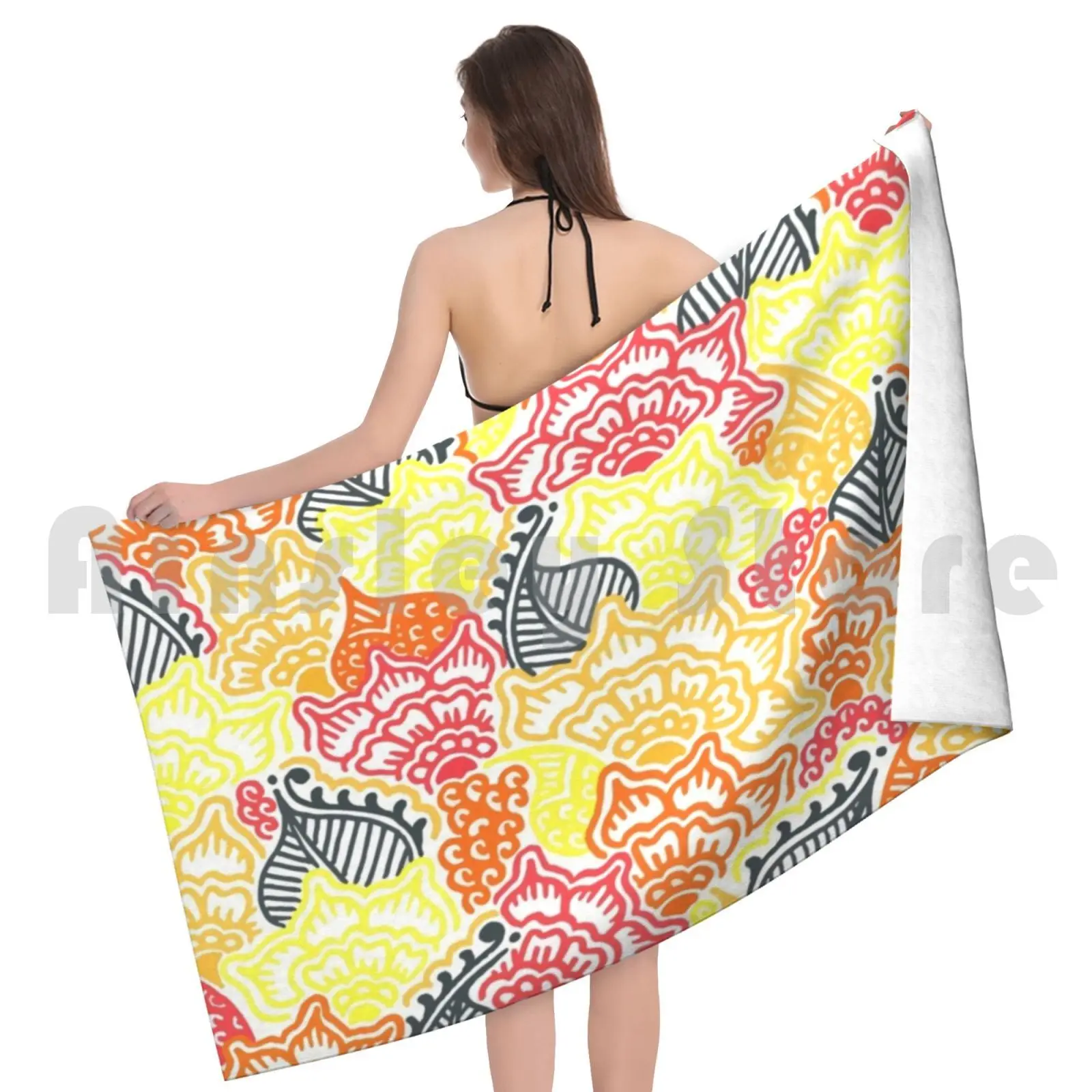 حديقة حمراء وبرتقالية | |   الطبيعة | |   نمط الأزهار منشفة حمام مخصصة منشفة زهور الحناء زهرة مشرقة