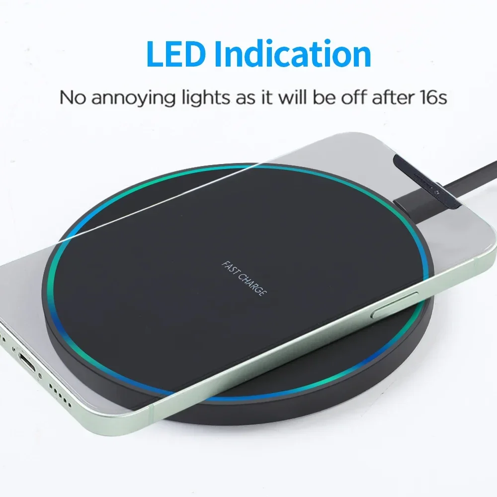 LED Wireless Charger Pad Compatible with iPhone 15/14/13/12/11/X Samsung Galaxy S22/S21/S20 AirPods Pro 2 Type C Port LED Lights image 4
