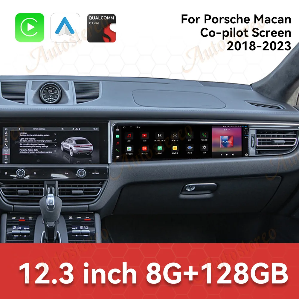 12.3 Passenger Screen Car Co-pilot Screen Android For Porsche Macan 2018-2023 Car GPS Navigation Multimedia Player AutoStereo