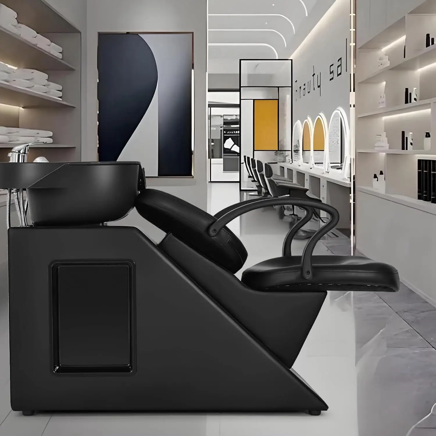 Backwash Barber Chair with ABS Plastic Shampoo Bowl Shampoo Chair Hair Washing Station Salon Equipment