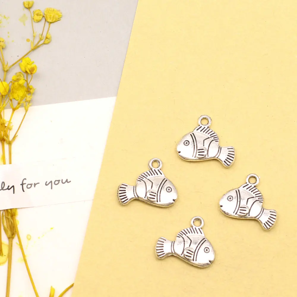 Fish Charms Pendants For Jewelry Home Decor Crafts Jewelry For Women 14x17mm 10pcs Antique Silver Color