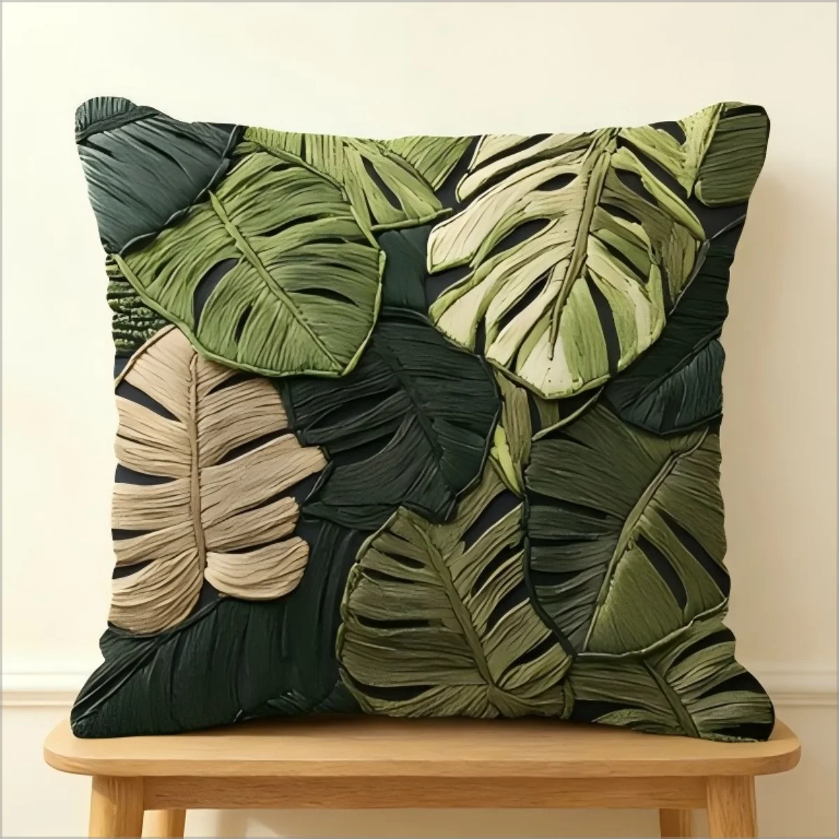Tropical Monstera Leaf Pillow Imitation embroidery Print Boho Botanical Cushion Case for Sofa Bed Couch Cozy Jungle Home Decor