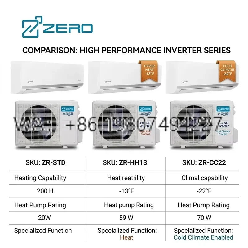 for Zero Heat Pump Inverter Mini Split Ductless Air Conditioner R454B Ready Energy Saving WiFi App Controlled US Market Hotel