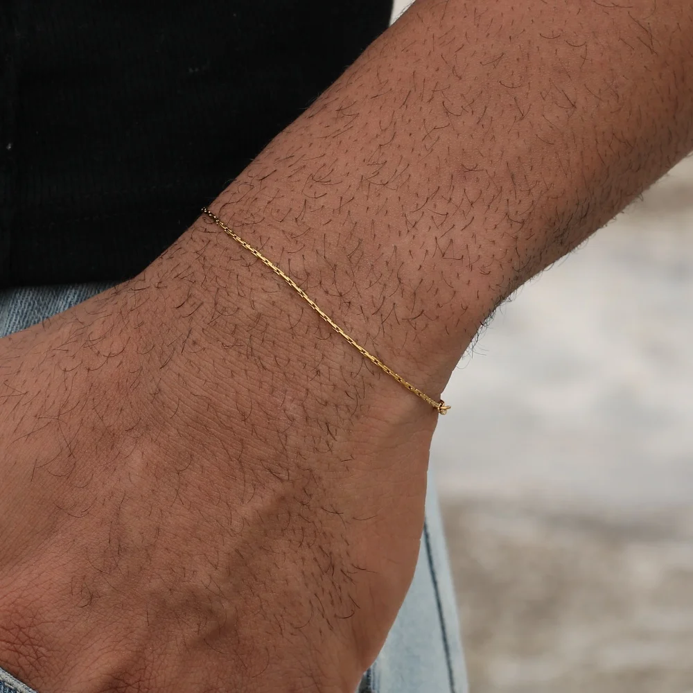 1mm Goldfarben Edelstahl Gehämmerte Kette Herren Armband Hip-Hop Silberfarben Schmuck Mode Damen Armband Accessoires