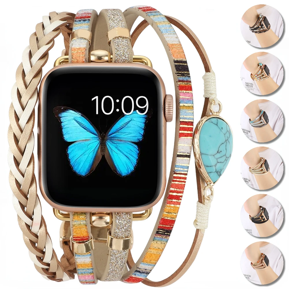 

Leather Strap for Apple Watch Band 46mm 44mm 45mm 41mm 40mm 49mm 42 38mm Women Bracelet iWatch Series Ultra 10 9 8 7 6 5 SE Belt