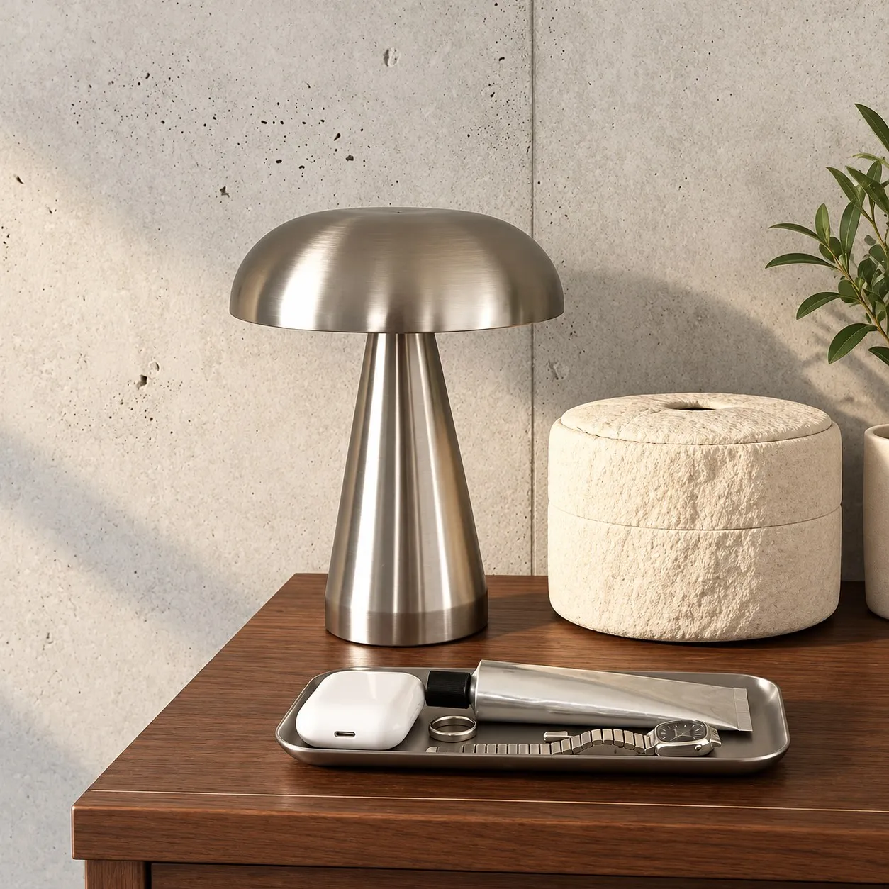 Rechargeable Mushroom Table Lamp, Cordless LED Touch Desk Light, 3 Color Modes, Stepless Dimming, USB-C, Metal