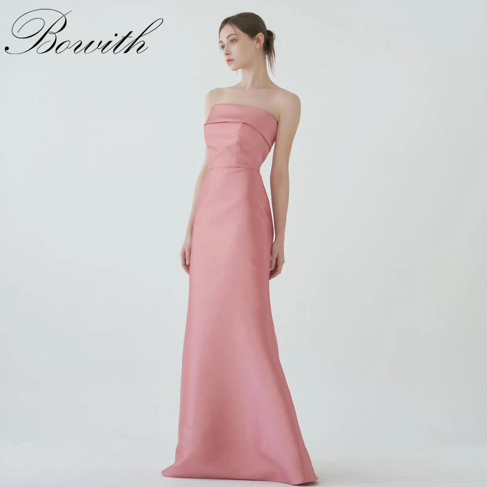 

Bowith Pink Simple Korean Wedding Dresses Elegant Floor-Length Strapless Photo Shoot Evening Party Dress Customized