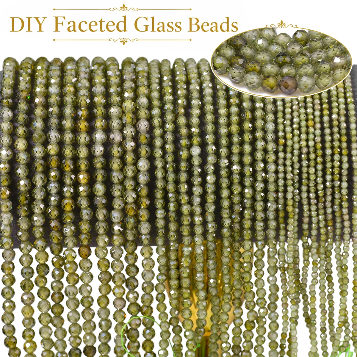 2-4mm 42pcs Stone Faceted zircon half a strand olive green Spacer Loose Beads For Jewelry Bracelets Necklace Making DIY Accessor