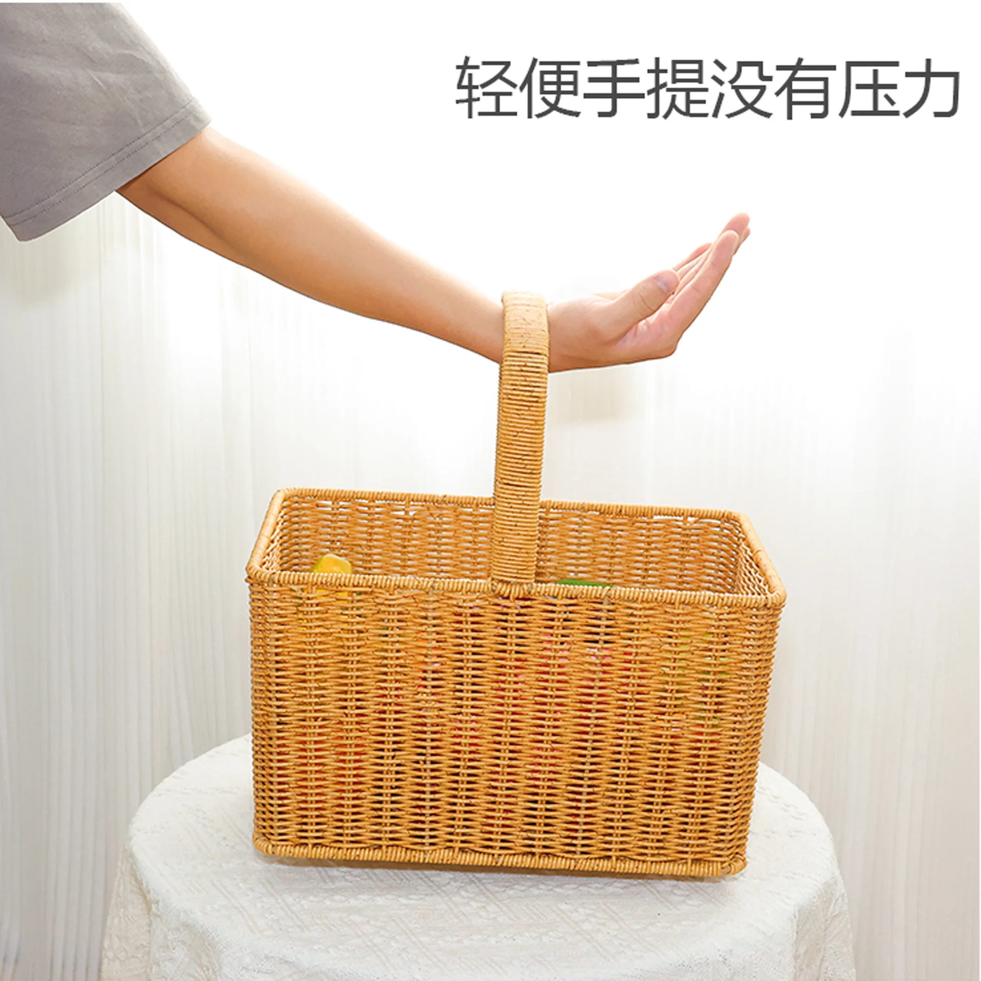 Cane picnic portable shopping to buy food blue flower fruit basket tool  picking basket pastoral