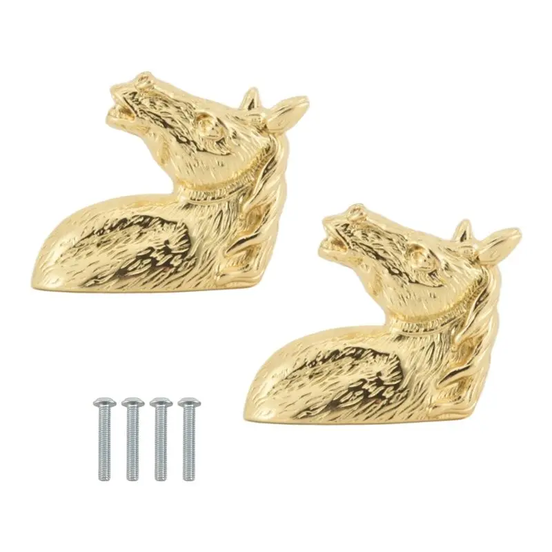Y42A-2PCS Antique Door Handles Animal Handle Horse Head Zinc Alloy Cabinet Handle Knob With Screws