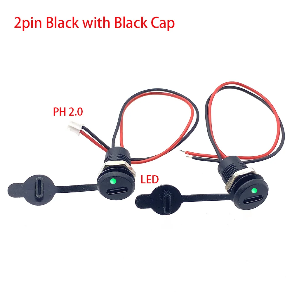 2/5PC USB C high current charging socket with nut snap lock plate TYPE-C LED Lamp female type C waterproof female connector Jack