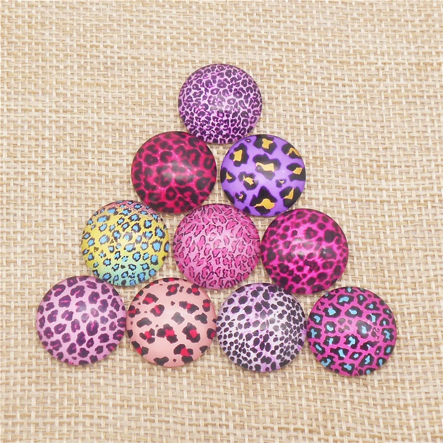 30PCS 12/18/20/25mm Round Glass Leopard Print Cabochon Random Colors Cameo Pendant Necklace Bracelet Jewelry Accessory