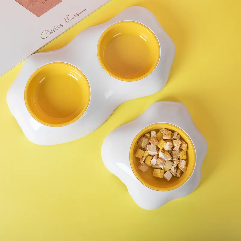Suministros de Alimentación para Mascotas, Plato Doble para Comida de Perros y Gatos, Vajilla para Mascotas, Platos para Cachorros y Gatitos, Platos para Mascotas con Forma de Yema de Huevo