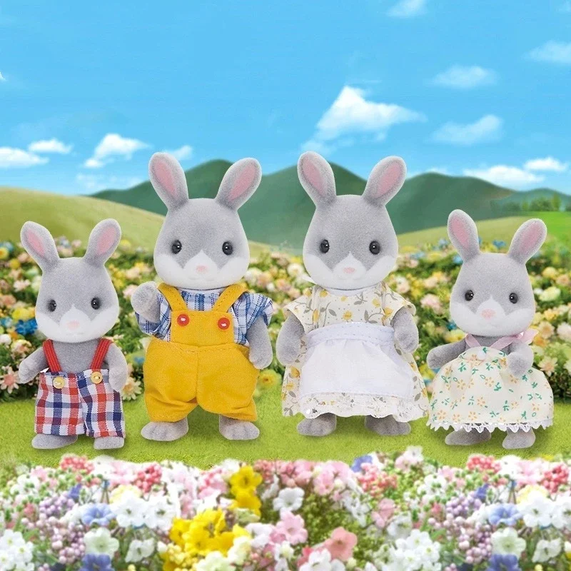 Genuine Hot Japan Forest Family Anime Figure Cotton Tailed Rabbit Family Cute Set Decoration Birthday Toy Doll Gift