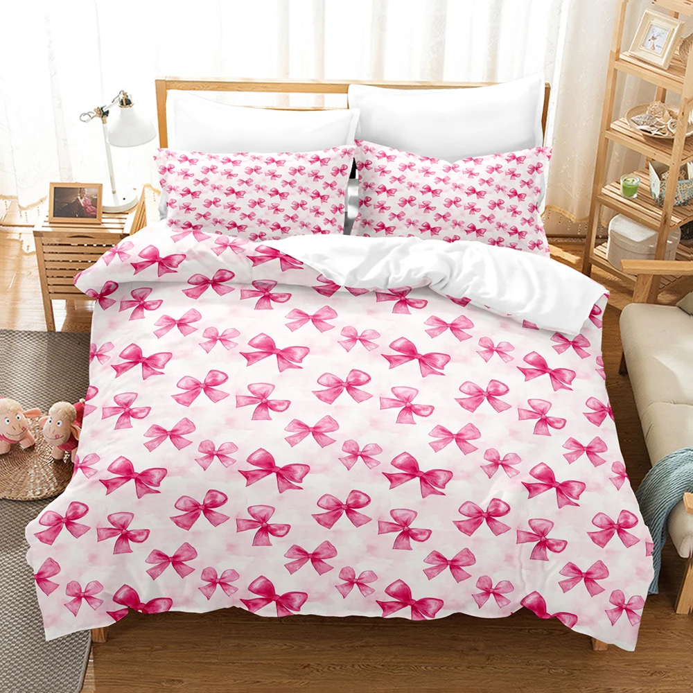

3pcs Bowknot Bedding Sets Skin Friendly Soft Bedsheets And Duvet Covers Comfortable And Lovely Suitable For All Ages