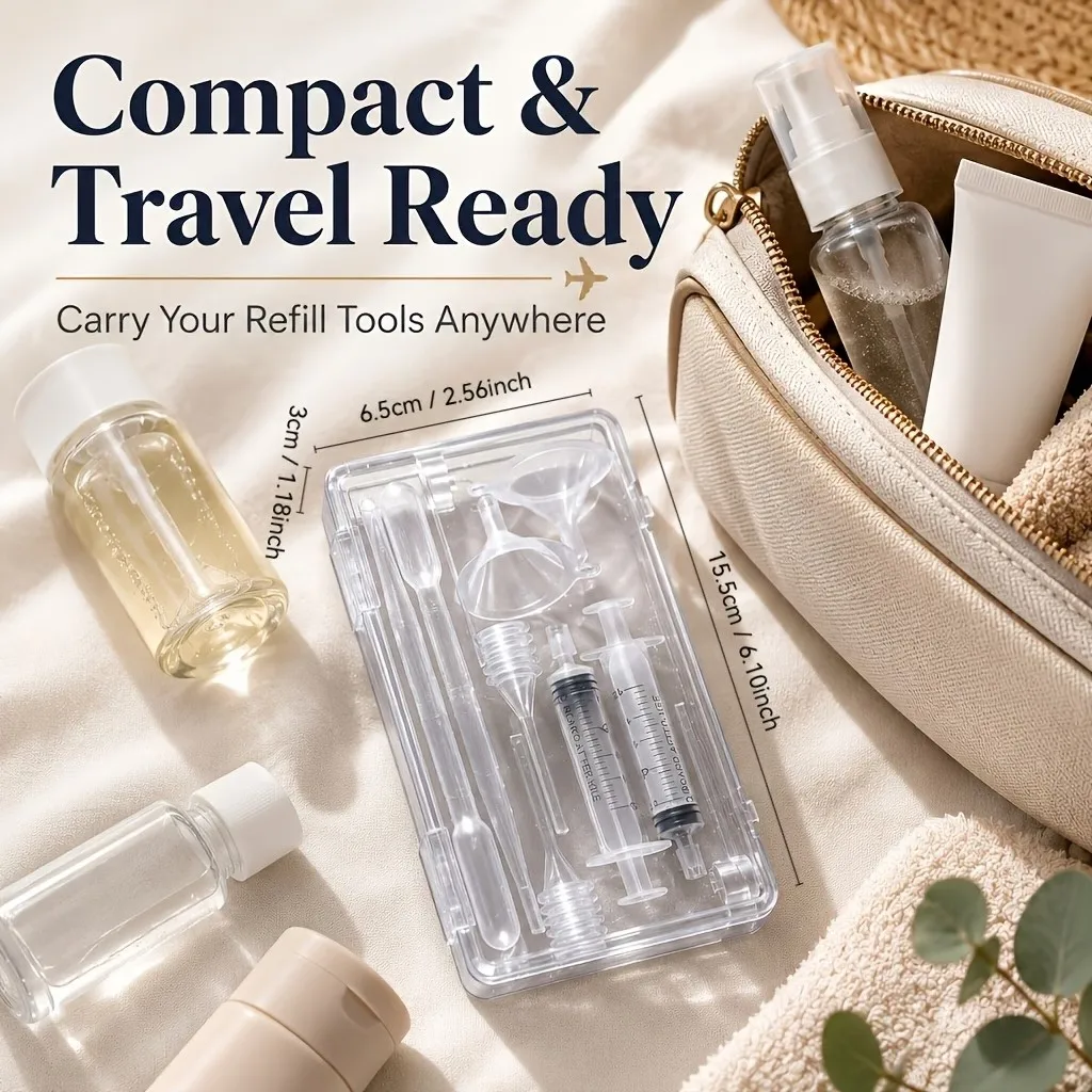 1 Box of Travel Bottles and Containers, Packaging Set with Accessories: DIY Perfume Making Kit, with Storage Box - Includes Transfer Pump, Syringe Extractor, Funnel, Travel Bottle Refill Dropper.