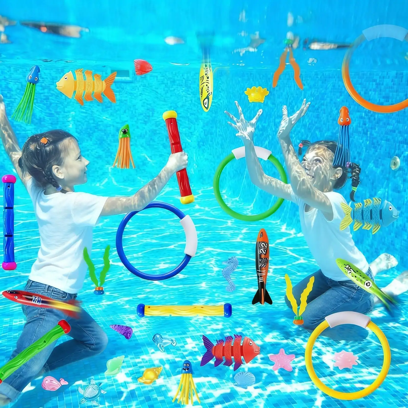 

Игрушки для дайвинга в бассейне с палочками, плавающие игрушки для пляжа, набор из 35 предметов для летних игр на открытом воздухе, для сада и путешествий