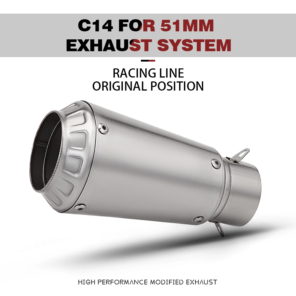 

Motorcycle modified exhaust pipe connected to 51mm stainless steel tail section exhaust pipe C14 muffler