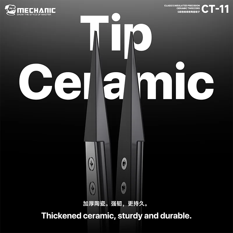 Mechanic CT-11 Insulated Ceramic Tweezer Anti Heating Thickend Ceramic Tip with Non Magnetic Steel Precision Tweezers