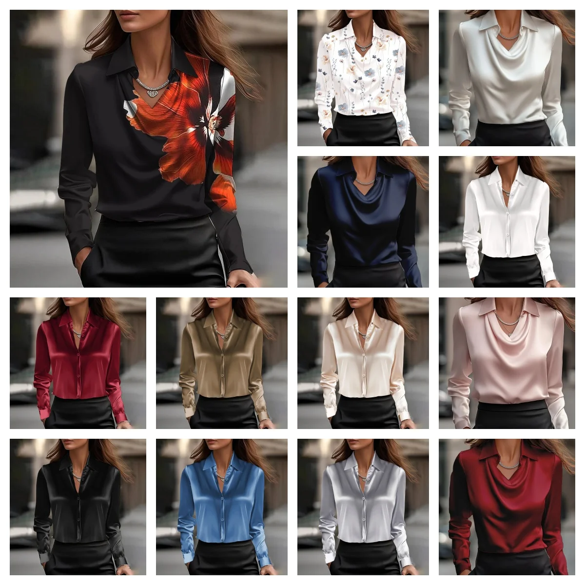 

Women's Satin Off-the-Shoulder Blouse Long Sleeve Spring Autumn Style Comfortable Fashionable Top for Casual Occasions