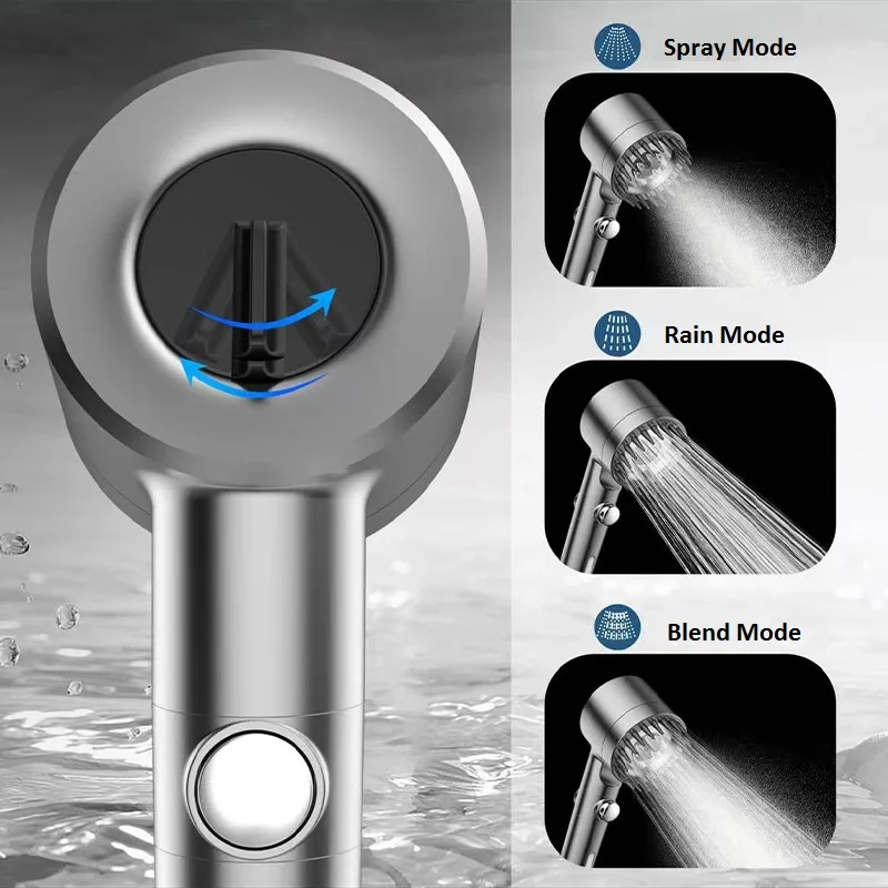 

Hot Sale 3-mode High Pressure Water Saving Filter Powerful Shower Head Spray with Massage Brush Rain Faucet Bathroom Accessories