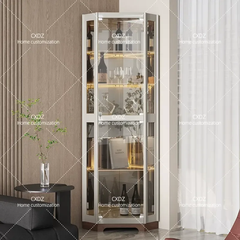 Simple Wall Mounted Corner Wine Cabinet Glass Display Storage Locker Triangle Shelf for Home Organization