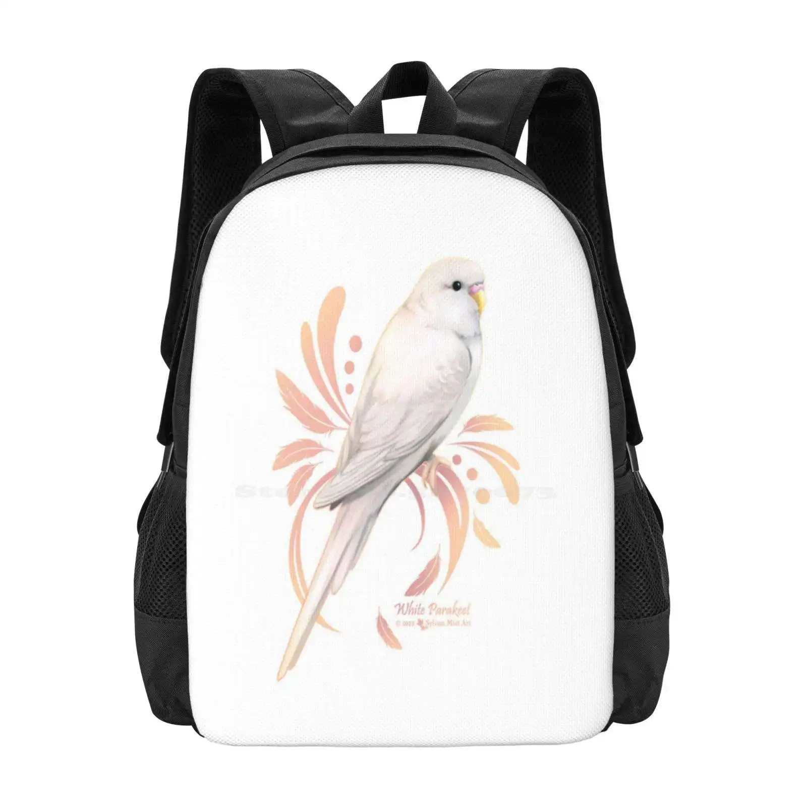 

White Parakeet Hot Sale Schoolbag Backpack Fashion Bags White Parakeets Budgies Budgerigars White Birds Pet Birds Pet Parakeets