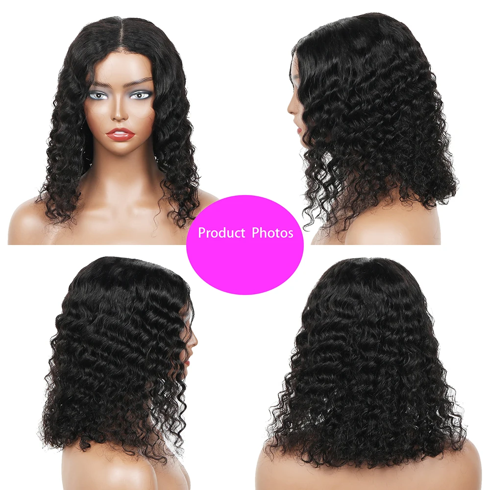 Wear and Go Glueless Curly Human Hair Wig Pre Plucked Pre Cut Short Curly Wig Human Hair 180% Density Deep Wave Human Hair Wig