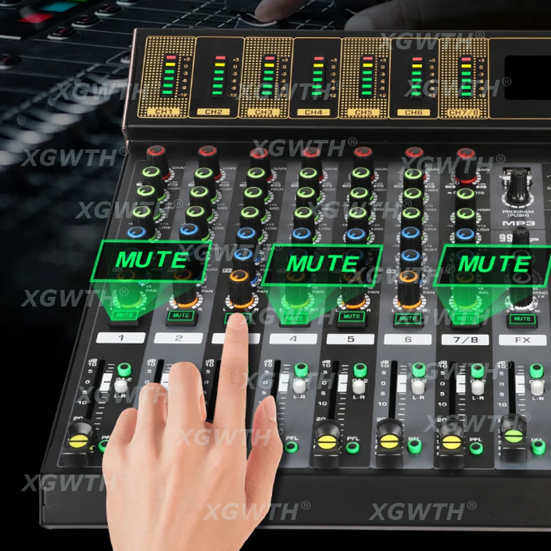 Mixer audio Scheda audio Console Sistema da tavolo 8 canali USB digitale Bluetooth OTG Console di missaggio DJ Studio 48V Phantom Power