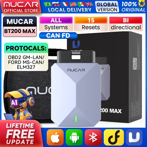 MUCAR BT200 MAX CAN FD OBD2 escáner 15 reinicio AI herramientas de diagnóstico de coche todo el sistema escaneo automático Control bidireccional actualización gratuita
