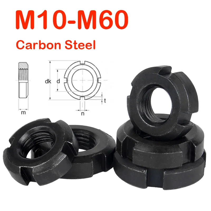 1-5 шт. черные круглые гайки, шлицевая гайка, четыре слота, гайка, упорная гайка M10 M12 M14 M16 M18 M20 M22 M24 M25 M26 M28 ~ M60