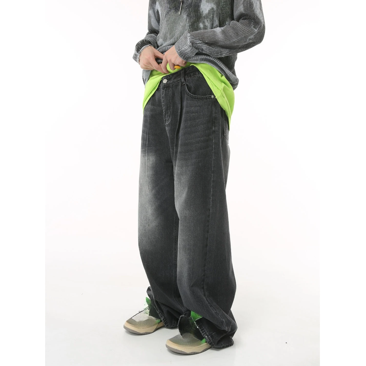 

New Men's Baggy Straight Leg Wide Leg Jeans Male Fashion Vintage Wash Casual Denim Pants Youth Popular Streetwear Trousers