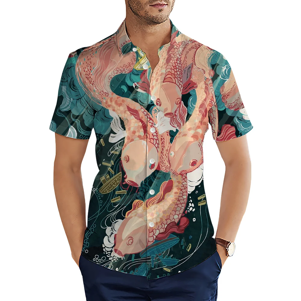 HX Ukiyo-e Shirts Japanese Famous Painting Snake Eagle Skull 3D Print Casual Shirt Summer Short Sleeve Tops Harajuku Camisas