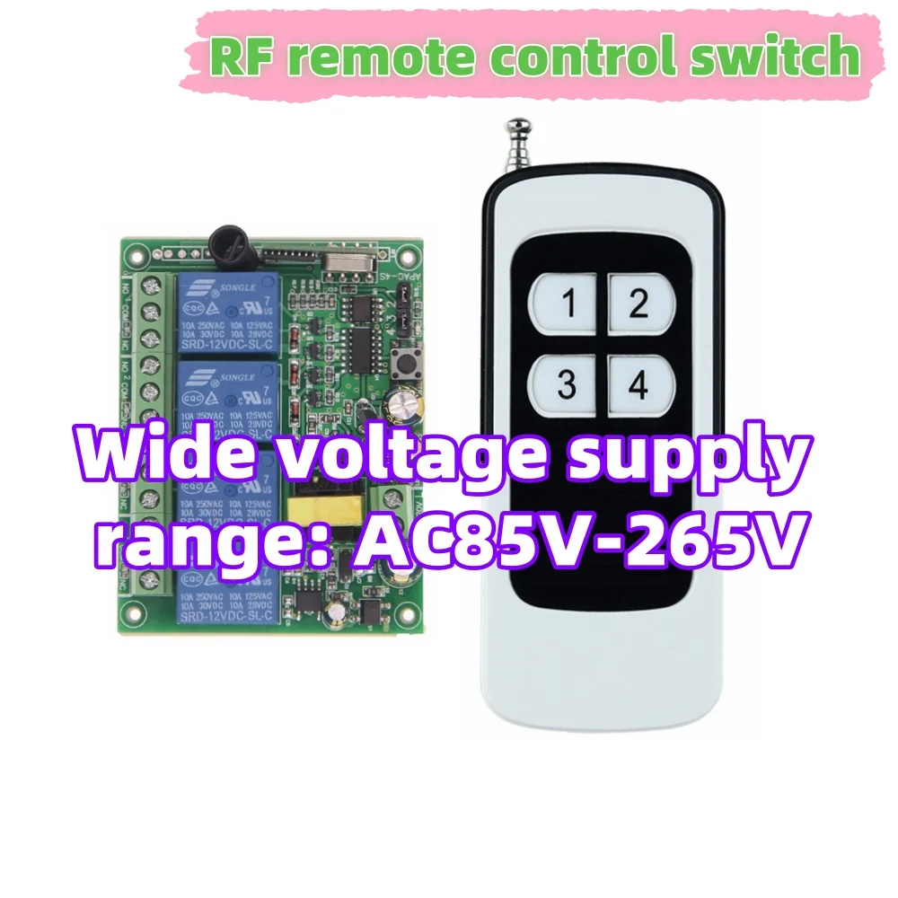 

RF Wireless Remote Control Switch AC110V-220V 4CH Controller, Used For Lighting, Water Pumps, Motors, Greenhouse Equipment