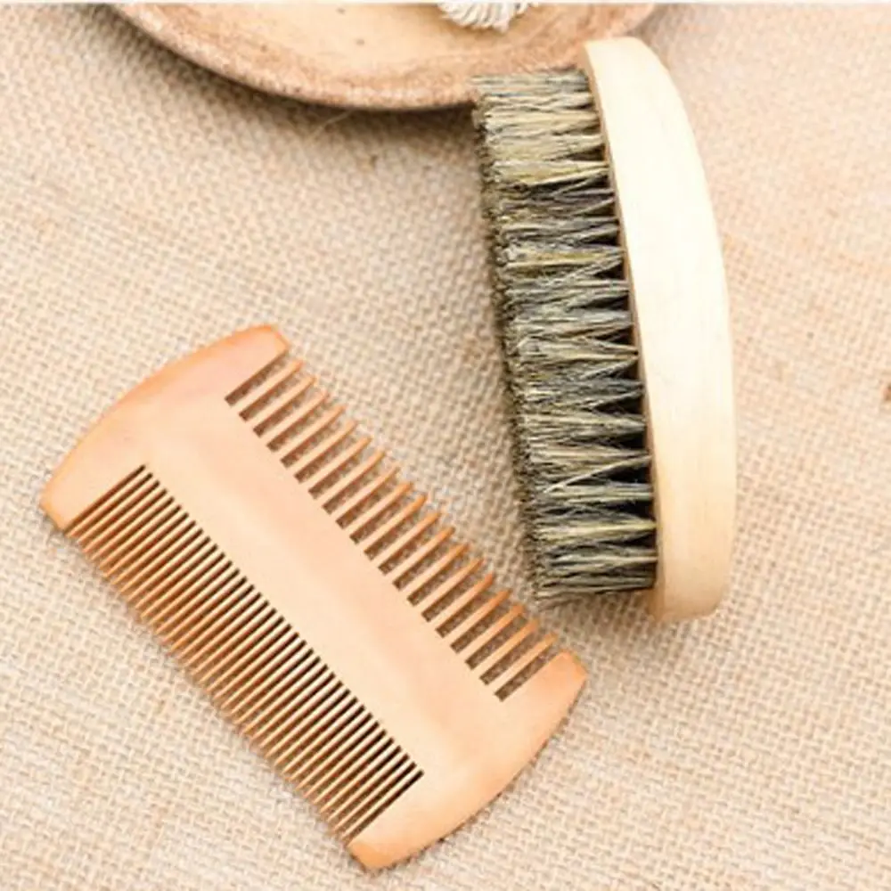 2/3pcs Boar Bristle Men Mustache Comb Kit Professional Anti-Static Beard Brush and Comb Set Soft Durable