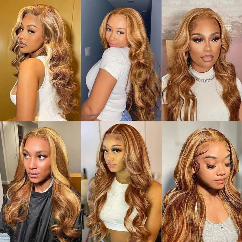13x6 Body Wave Highlight Lace Front Synthetic Ombre 13x4 Lace Frontal Wigs Honey Blonde Colored Wigs For Women image 5