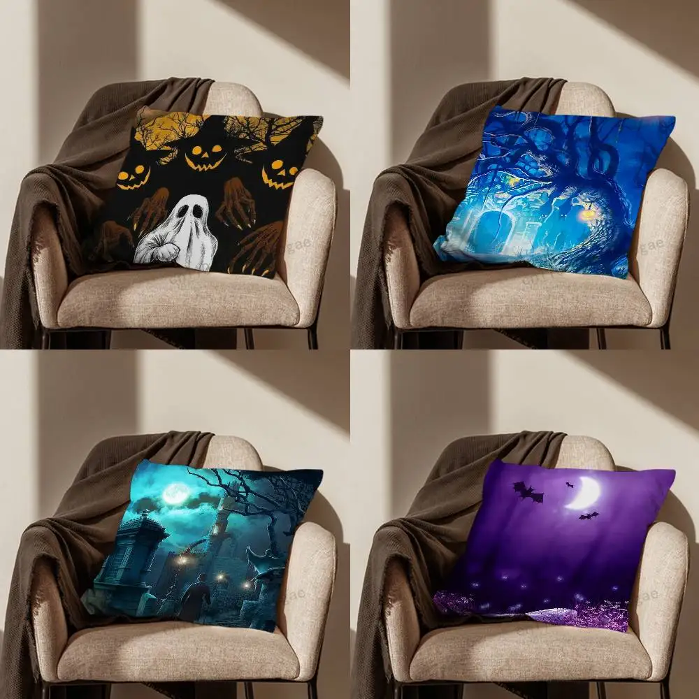 

Halloween Holiday Pillow Case Living Room Sofa Cushion Cover Suitable For Home Bedroom Decoration And Protector