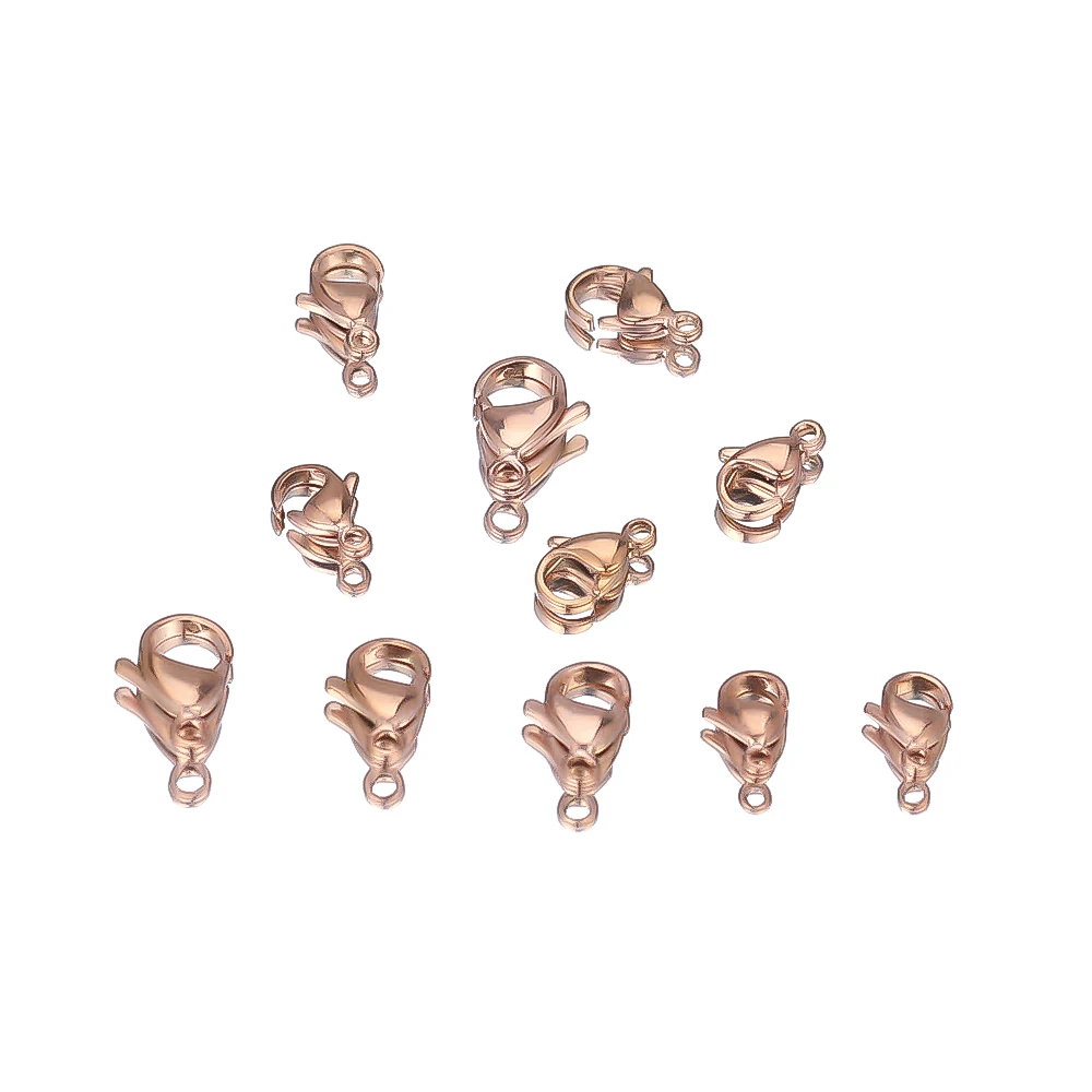 25Pcs Stainless Steel 9mm 10mm 12mm 13mm Rose Gold Color Lobster Clasps Hooks Connectors DIY Necklace Jewelry Making Bracelets