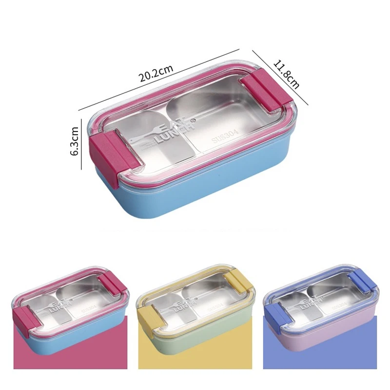 Stainless Steel Compartment Lunch Box Portable Leakproof  Bento Box Microwave Available Food Storage Container With Tableware