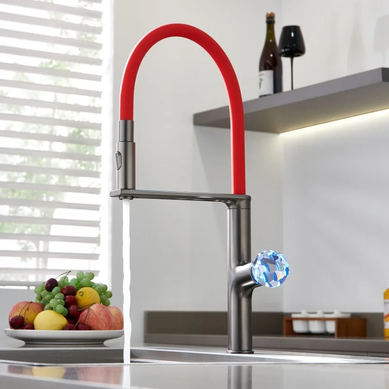 

Full Copper Kitchen Faucet Pull Out Sprayer Cold Hot Water Swivel Sink Tap Anti Splash