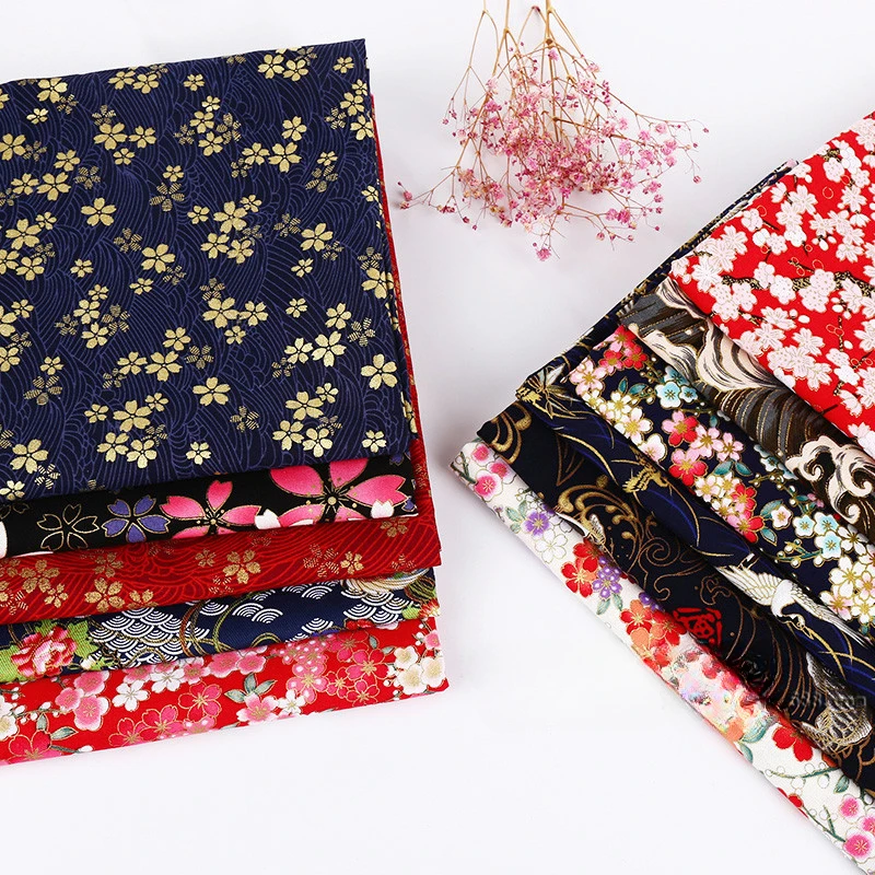 Japanese Wind Bronzing Cotton Fabric Dress Kimono Clothing Hand Sewing Cloth Bag Cheongsam Tablecloth