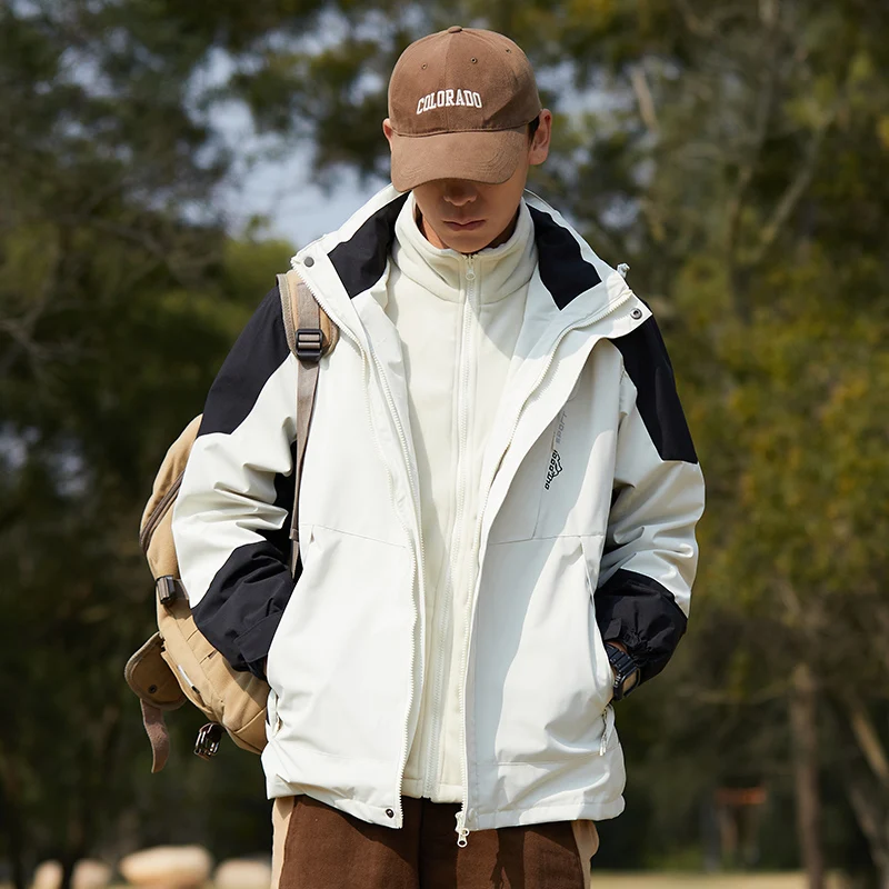 Casacos quentes grossos para homens e mulheres, corta-vento, jaquetas de caminhada de inverno Casacos à prova de vento Conjuntos de ternos impermeáveis 3 em 1