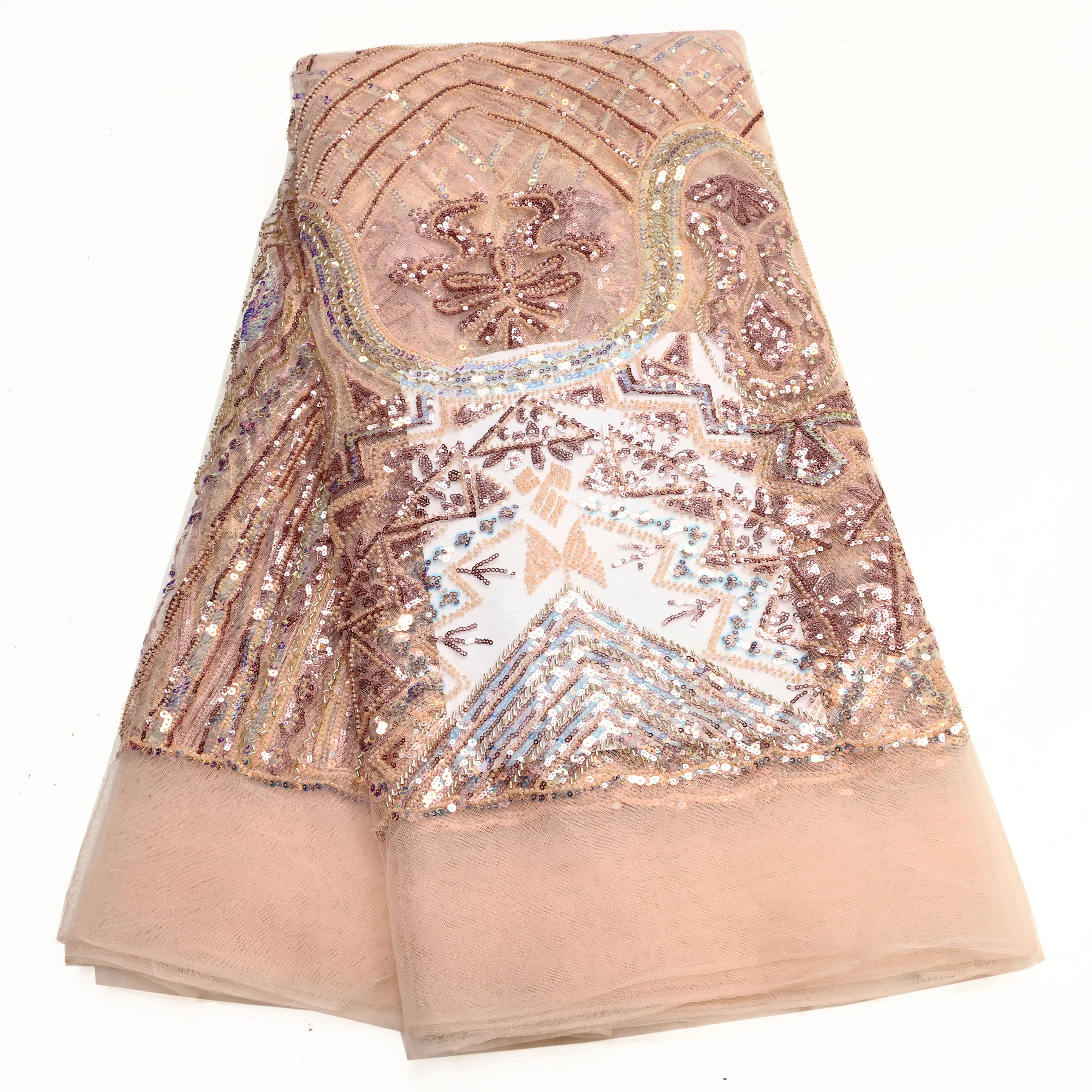 Newest African Luxury Sequins Beaded Tulle Lace Fabric For Evening Dresses Women Beaded Net Lace Material with Stones 5 Yards