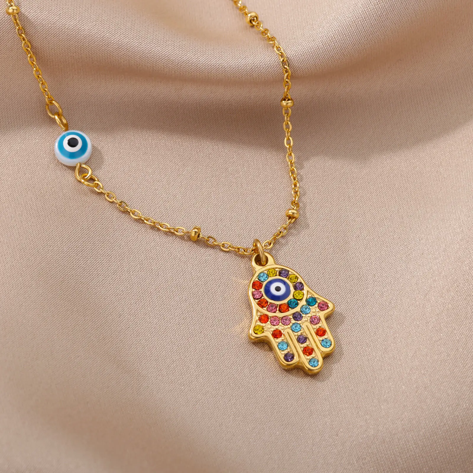 Hamsa Evil Eye Necklace For Women Charm Turkish Gold Color Eye Chains Neckalce Christmas Choker Jewelry Accessories Gift