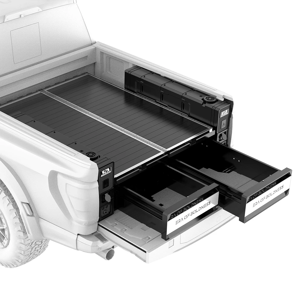 

Slide Truck Bed Drawer System for Camping Pickup Truck Storage Box with Ball Bearing Slides Max Capacity 400 Lbs Black