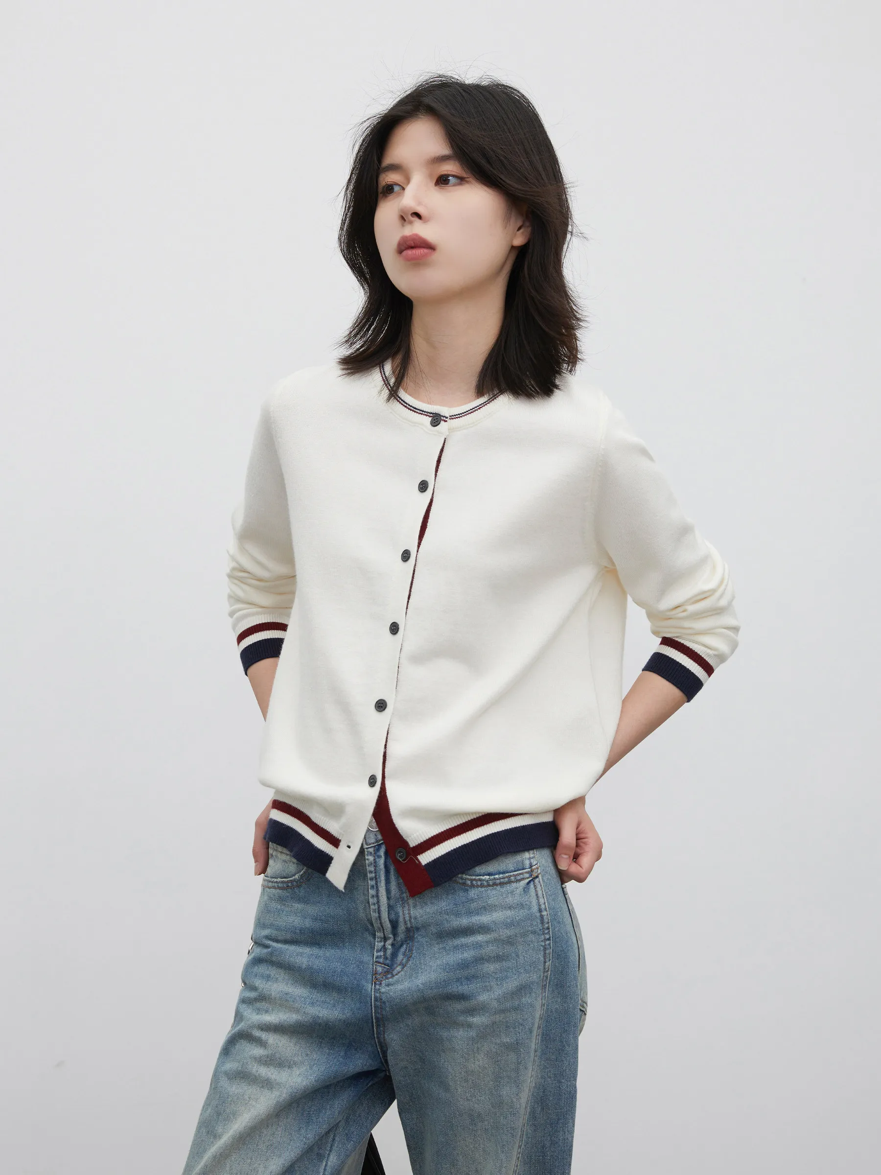 CHIC VEN New Women’s Cardigan Loose Retro Striped Knitted Sweaters Short O Neck Single Breasted Female Top Spring Autumn 2026 2 CHIC VEN New Women's Cardigan Loose Retro Striped Knitted Sweaters Short O Neck Single Breasted Female Top Spring Autumn 2026 2