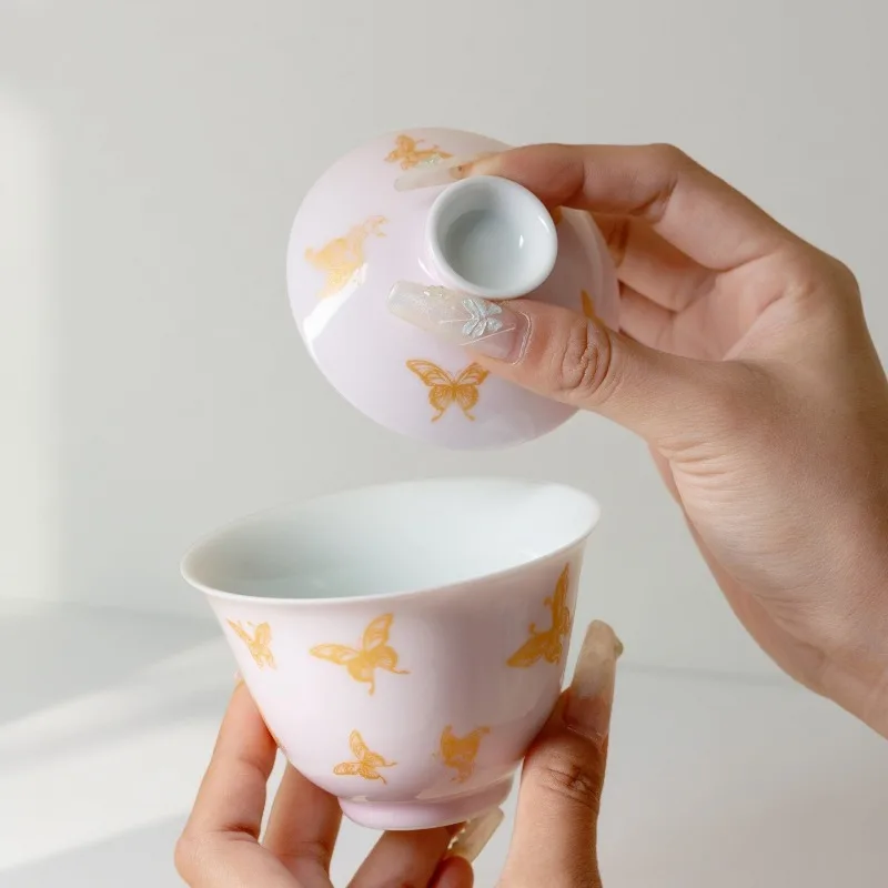 

Позолоченная бабочка Gaiwan Zen, чайная варенья, бытовая чайная миска с крышкой, комплект чайника, крышка, миска, украшение для чайной церемонии