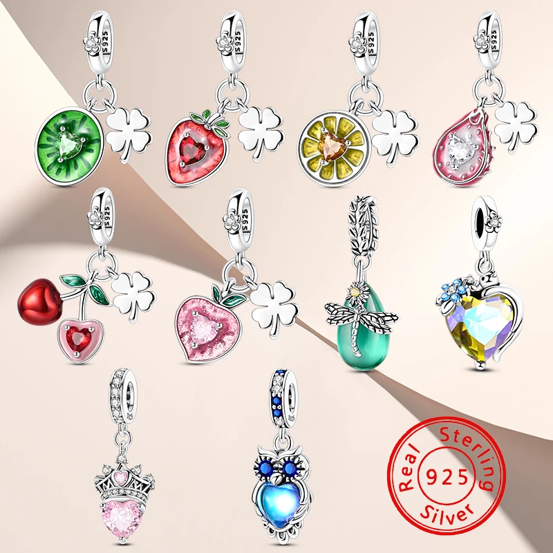 

Оригинальный кулон из стерлингового серебра 925 пробы с вишней и фруктами, сделай сам, подвеска из бисера, подходит для браслета из змеиной кости, женские ювелирные изделия, подарок