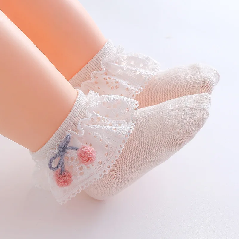 New Baby Socks Simple Fashion Bow Cherry Lace Spring and Autumn Soft and Comfortable 0-2 Years Old Girls Socks