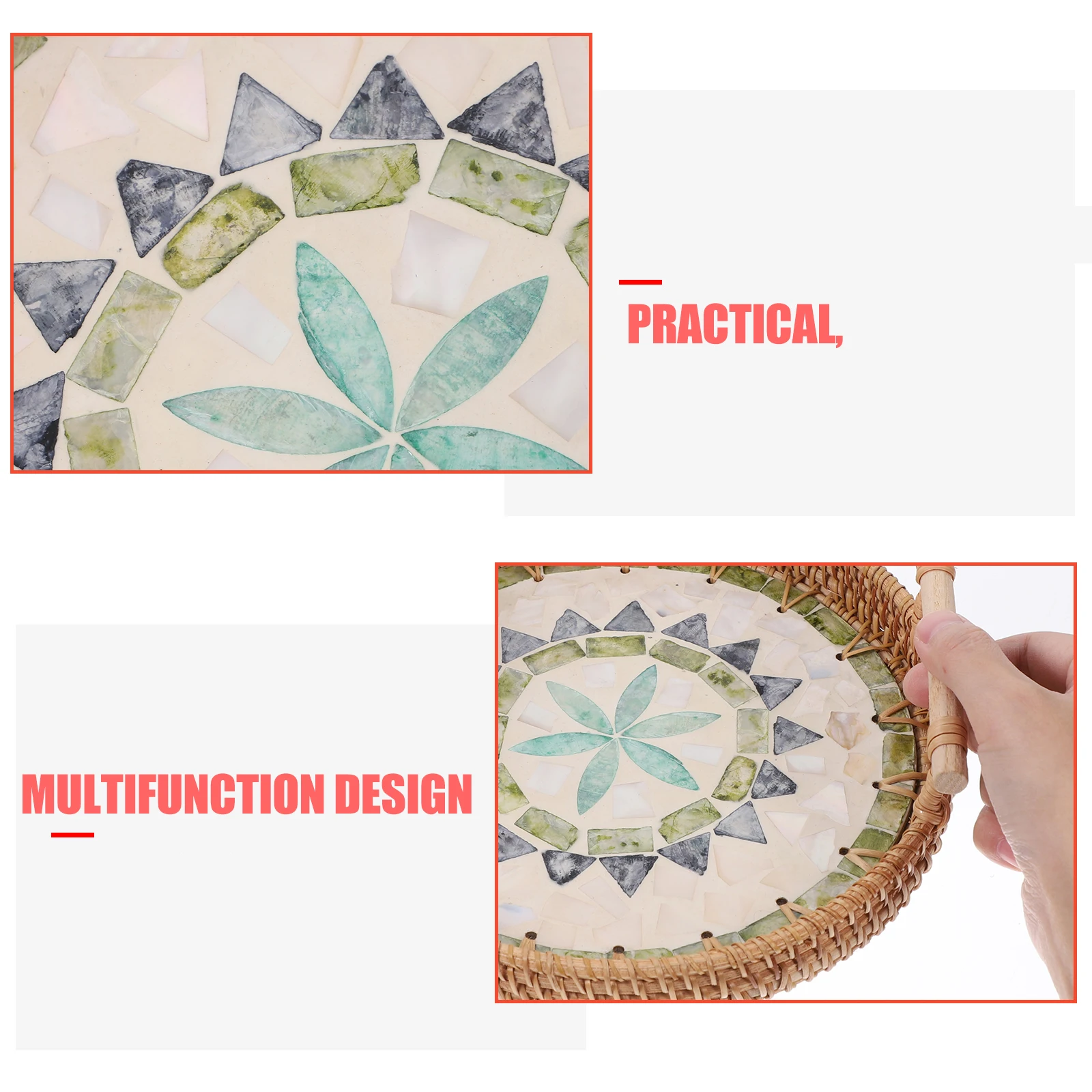 

Sturdy Ceramic Food Tray with Dual Handles Rattan Shell Pattern Dish for Cakes Desserts Fruits Decorative Table Centerpiece